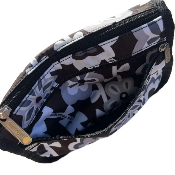 leSportsac Cosmetic Bag Hawaii Zippered Pouch Floral Black White Gray - Picture 14 of 17